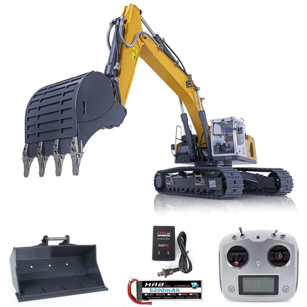 1/14 RC Hydraulic Excavator Crawler Ready to Run for 945 Construction Vehicle Model Metal Bucket FS I6S Radio Motor Servo Lights Painted Yellow