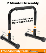 Load image into Gallery viewer, TABEKE Push Up Bar, 14'' High Steel Parallettes &amp; Dip Bar - Black
