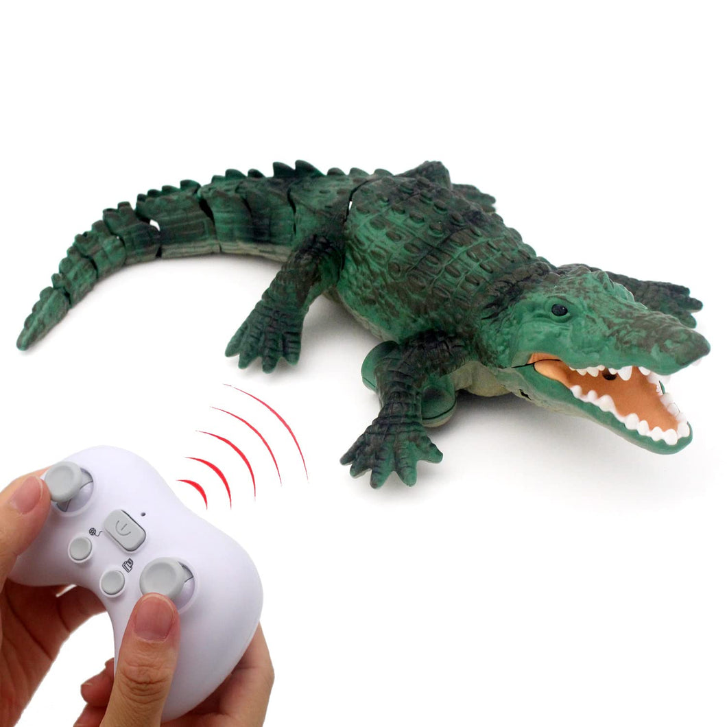 Realistic RC Crocodile Remote Control Fish Boat Electric Animal Water Toy for Swimming Pool Lake Kids Birthday (Green)