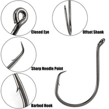 Load image into Gallery viewer, Dr.Fish 100 Pack Octopus Circle Hooks, Saltwater &amp; Freshwater Fishing Hooks, #8-#10/0, Offset, Catfish, Tuna, Striper, Snapper, Bass Fishing 10/0
