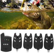 Load image into Gallery viewer, High Sensitive Electronic Fishing Bite Alarm Indicator LED Light Alert, 4 Fish Bite Alarm with 1 Receiver Indicator Sound for Other Fishing Tools and Accessories
