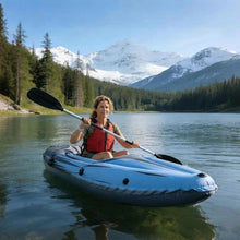 Load image into Gallery viewer, Nuwani 9ft Inflatable Fishing Kayak, 1-Person Foldable Boat, 220lb Capacity with Aluminum Oars, High Output Pump, Adjustable Seat, Removable Fins, Cargo Net for Adults, Lakes, Rivers and Fishing
