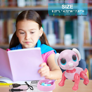 Remote Control Dog Gesture Sensing - Smart Puppy Pink Toy Robot Pet Walks Barks Interactive with Toddler, STEM Play