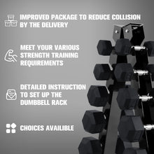 Load image into Gallery viewer, RITFIT Rubber Hex Dumbbells Set with Rack, 180-780LB Heavy-Duty Cast Iron Core, Knurled Chrome Handle, Space-Saving Storage Rack for Home Gym Strength Training
