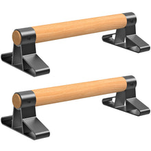 Load image into Gallery viewer, SELEWARE Wood Push-Up Bars Parallettes Anti-Slip Handstand Bars for Calisthenics, Fitness, Floor Workouts - Solid Wood Handle with Sturdy Metal Bracket, Supports to 600 lbs
