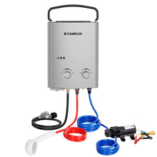 Load image into Gallery viewer, CAMPLUX ENJOY OUTDOOR LIFE 1.32 GPM Outdoor Portable Propane Tankless Water Heater with 1.2 GPM Water Pump Kits, Gray
