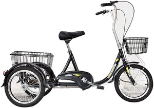 Adult Tricycle - 3 Wheel Bikes for Adults Shopping 1 Speed, Adult Trikes 16 Inch 3 Wheel Bikes, Three-Wheeled Bicycles
