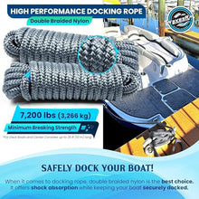 Load image into Gallery viewer, Premium Nylon Boat Dock Lines &amp; Ropes for Docking 1/2'' x 20' | Double Braided Marine Rope &amp; Mooring Line| Boat Ropes for Docking with Loop | UV &amp; Saltwater Resistant Dock Ropes for Boats &amp; Pontoons
