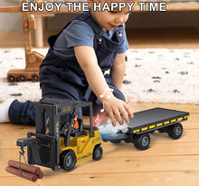 Load image into Gallery viewer, Remote Control Forklift with Flatbed Truck, 11 Channel RC Forklifts with Spray, Cool Lights &amp; Sound, 2 in 1 Lift Fork &amp; Hook, Crane Construction Toys
