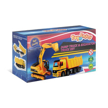 Load image into Gallery viewer, Toy To Enjoy Construction Toys - Excavator &amp; Dump Truck Toy for Kids (Set of 2) – Moveable Claw &amp; Lifting Back – Garbage Truck &amp; Bulldozer Digger

