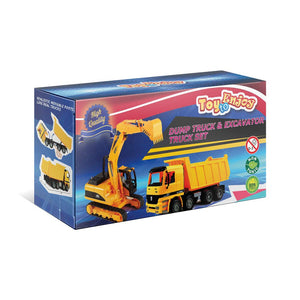 Toy To Enjoy Construction Toys - Excavator & Dump Truck Toy for Kids (Set of 2) – Moveable Claw & Lifting Back – Garbage Truck & Bulldozer Digger