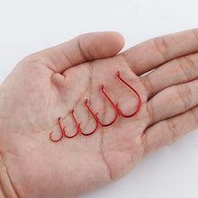 Load image into Gallery viewer, Dr.Fish 100 Pack Octopus Circle Hooks, Saltwater &amp; Freshwater Fishing Hooks, #8-#10/0, Offset, Catfish, Tuna, Striper, Snapper, Bass Fishing Red 10/0
