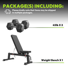 Load image into Gallery viewer, HANDBODE Adjustable Weight Bench for Full Body Workout, 1300 lb Weight Capacity Bench Press Bench of Home Gym Strength Training, Incline Upright Flat Utility Workout Bench with 45 lb Dumbbells
