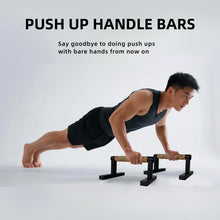 Load image into Gallery viewer, Purife T Shape Floor Stand Wood Push Up Handle Calisthenics Bars, Strength Training Pushup Stands Parallettes Bars with Sturdy Metal Bracket for Home Workouts
