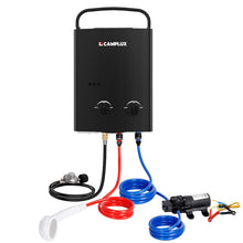 Load image into Gallery viewer, CAMPLUX 5L Portable Propane Gas Tankless Water Heater, 1.32 GPM Tankless Water Heater With 1.2 GPM Water Pump, AY132BP43, Black
