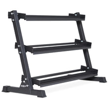 Load image into Gallery viewer, Rep Fitness Dumbbell Rack | 3-Tier Compact Holder | Fits Sets 5-50 lb | Weight Storage Stand | Rubber Hex Organizer | Free Weights Shelf | Heavy Duty Steel Frame | Gym Equipment for Home (Matte Black)

