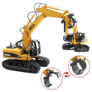 Remote Control Excavator Construction Toys - 15 Channel 3 in 1 RC Excavator with Metal Shovel, 2 Tracks