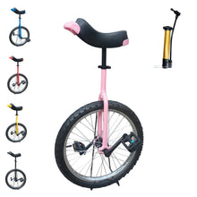Load image into Gallery viewer, Unicycle for Adults Alloy Rim Adjustable Seat with Unicycle Stand and Pump for Fun Fitness Exercises Balance Training Circus Performances (Pink, 20&quot;)
