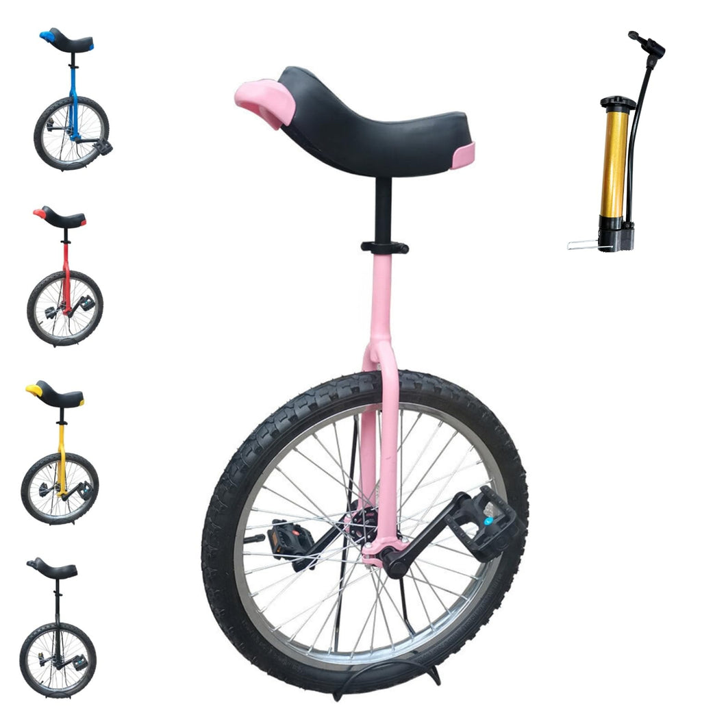 Unicycle for Adults Alloy Rim Adjustable Seat with Unicycle Stand and Pump for Fun Fitness Exercises Balance Training Circus Performances (Pink, 20