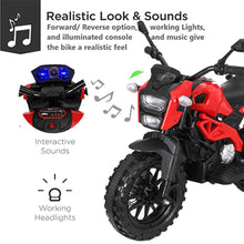 Load image into Gallery viewer, 12V Ride On Motorcycle with Training Wheels, Electric Dirt Bike with Hand Racing Foot Brake, PU Seat, MP3, USB, Birthday Gifts
