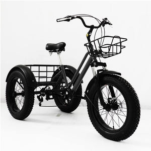 Adult Tricycle, Fat Tire 20'' Trikes, Family Transport Off-Road Three-Wheeled Bicycles for Seniors Cruise 3 Wheel Bike Shopping Basket