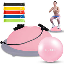 Load image into Gallery viewer, kisnbld Half Balance Ball Trainer, Inflatable 19/23 Inch Half Exercise Ball with Resistance Bands -Pink
