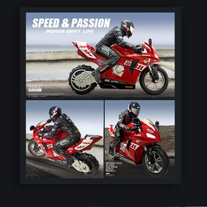 1/6 Scale Remote Control Motorcycle, 2.4GHz RC Dual-Motor Electric Two-Wheel Self-Balancing Motorcycle (Red)