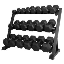 Load image into Gallery viewer, RITFIT Rubber Hex Dumbbells Set with Rack, 180-780LB Heavy-Duty Cast Iron Core, Knurled Chrome Handle, Space-Saving Storage Rack for Home Gym Strength Training
