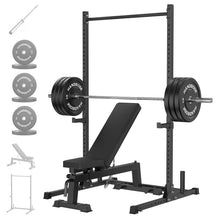 Load image into Gallery viewer, HANDBODE Squat Rack, 7ft Barbell, Weight Bench, Weight Plates Set 210 lb, Pull Up Bar- Silver
