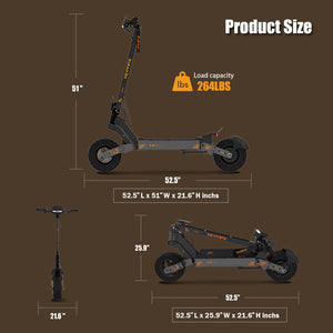 Electric Scooter for Adults with Seat, 47 Miles Range, 43MPH Speed 2000W Powerful Motor, 11" Off-Road Tires with 264 Lbs MAX Load