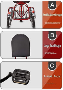 Adult Tricycle - 3 Wheel Bikes for Adults Shopping Tricycle for Adult 3 Wheel Bicycle, Three Wheels Cycling Pedal Trikes with Cart