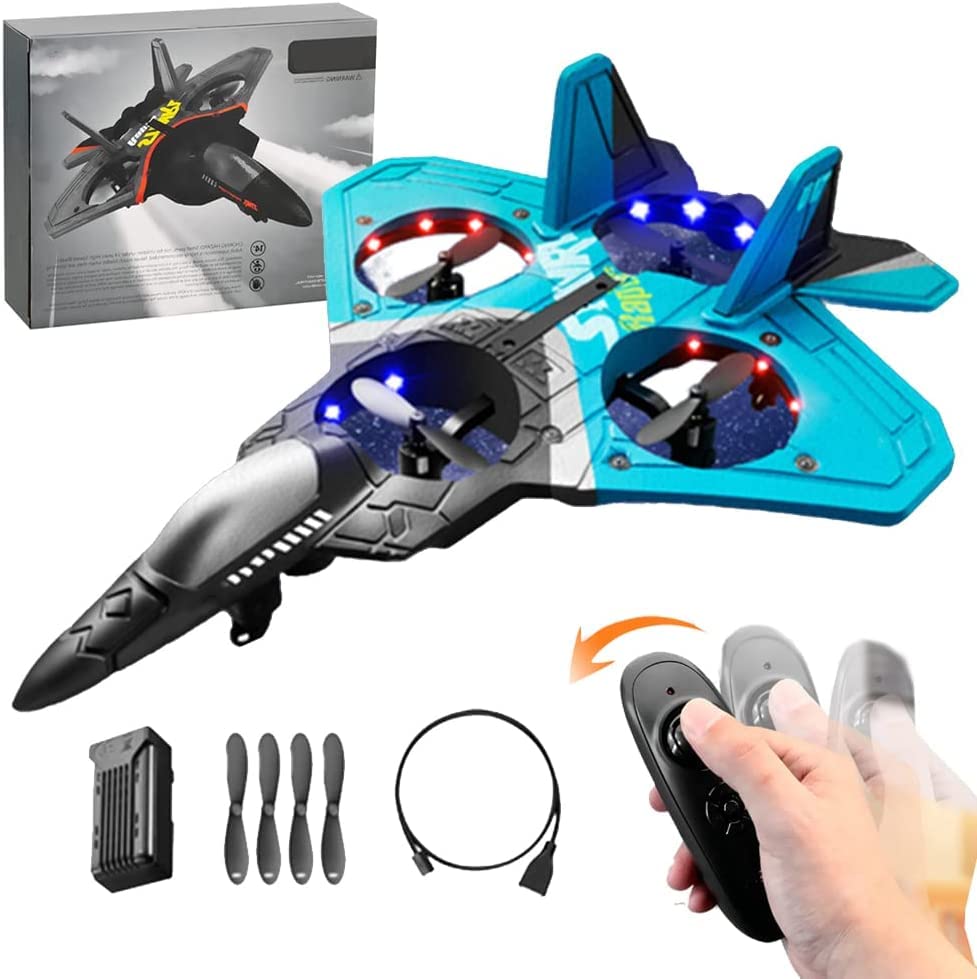 2025 V17 Jet Fighter Stunt RC Airplane -【New Version】RC Plane, 2.4GHz Remote Control Airplane, 360° Stunt Spin Remote (Blue)