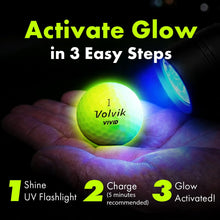 Load image into Gallery viewer, Volvik Vivid Twilight Glow in the Dark Golf Balls (Flashlight Combo Pack, Yellow)

