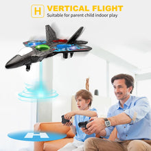 Load image into Gallery viewer, RC Helicopter Plane for Kids, 2.4Ghz Remote Control F22 Jet Fighter Airplane Quadcopter Toy Gifts, Cool Lights Stunt Roll Hovering (Blue)
