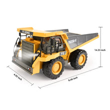 Load image into Gallery viewer, Remote Control Dump Truck Toys 9 Channel 2 Batteries RC Construction Toy Vehicles with Metal Bed Lights/Sounds
