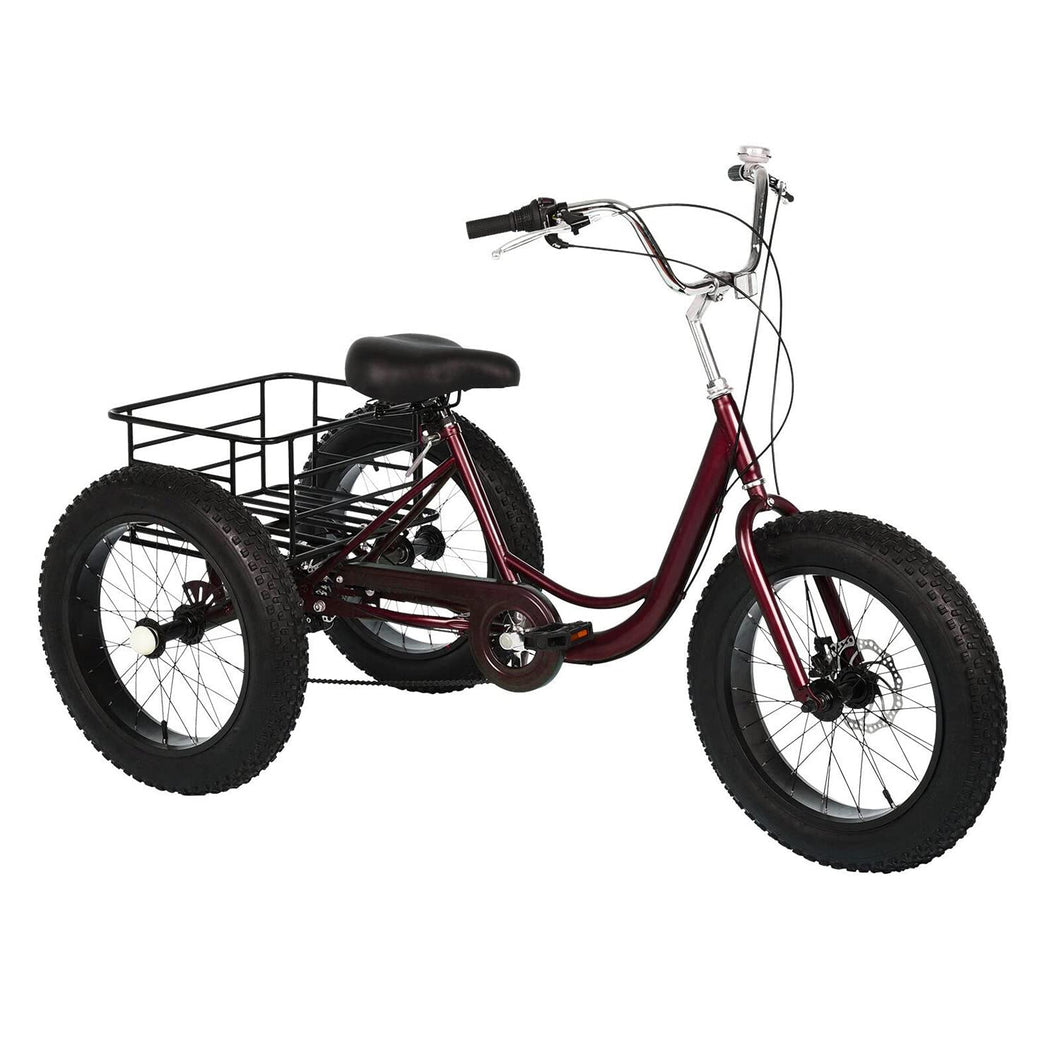 20 Inch Fat Tire Adult Tricycles 3 Wheel Bikes 7 Speed Adult Trikes Three-Wheeled Cruiser for Seniors, Women, Men