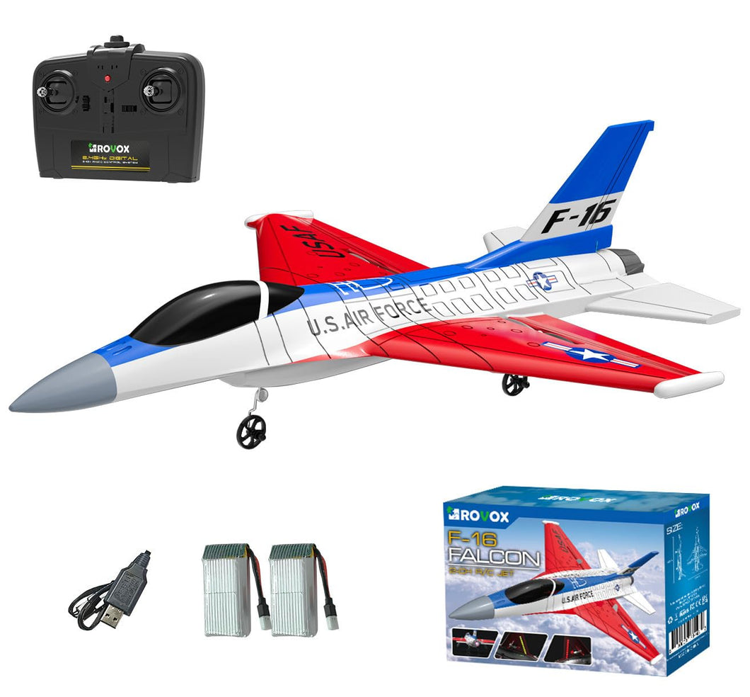 Remote Control Airplane RC Plane F16 Falcon Fighter Jet with LED Lights - 2 Channel Battery Powered with 2 Batteries