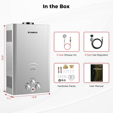 Load image into Gallery viewer, CAMPLUX Tankless Water Heater, 4.22 GPM PropaneWater Heater Gas, 110,000 BTU Outdoor CampingWater Heater, Propane Shower, BW422G, Gray

