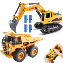 Load image into Gallery viewer, RC Excavator and Dump Truck Toy Set for Kids, 2.4Ghz 11 Channel Dual Control Remote Control Construction Vehicle

