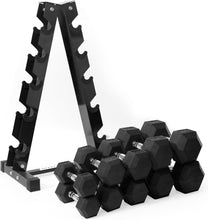 Load image into Gallery viewer, RITFIT Rubber Hex Dumbbells Set with Rack, 180-780LB Heavy-Duty Cast Iron Core, Knurled Chrome Handle, Space-Saving Storage Rack for Home Gym Strength Training

