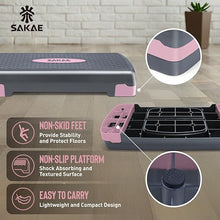 Load image into Gallery viewer, Adjustable Exercise Stepper Kit with Dumbbells &amp; Kettlebell &amp; Weightlifting Belt &amp; Measuring Tape, 2 Level Risers Aerobics Step Platform for Home Gym Exercise Fitness Workout, Pink Grey
