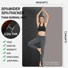 Load image into Gallery viewer, Hatha Yoga Large TPE Yoga Mat 6'x4'x1/2" Extra Thick Non-Slip Exercise Mat - for Yoga Pilates &amp; Home Gym Workouts(Black)
