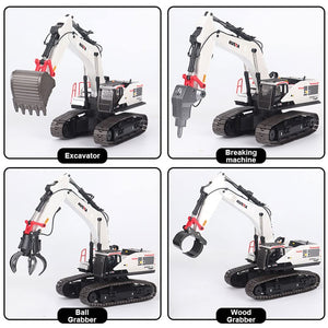 4 in 1 Remote Control Excavator with Grab Drill Metal Shovel, 22 Channel Full Functional Construction Tractor