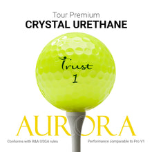Load image into Gallery viewer, Trust Golf Ball | Aurora Bright Yellow | Soft | Distance | Straight Flight | Easy to Spot | Crystal Urethane Cover | 3-Piece | 12 Balls
