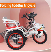 Load image into Gallery viewer, Folding Toddler trikes with Parent Handle,3-10 Years Tandem tricycles with Rear Passenger seat, Height Adjustable Saddle
