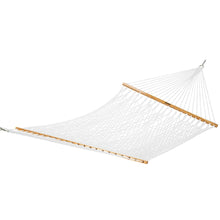 Load image into Gallery viewer, Original Pawleys Island Deluxe White DuraCord Rope Hammock – 13 ft. x 60 in., 2-Person, 450 lb Capacity, Oak Spreader Bar, Zinc-Plated Hardware, Handcrafted in the USA

