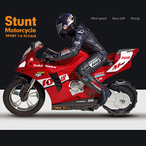 1/6 Scale Remote Control Motorcycle, 2.4GHz RC Dual-Motor Electric Two-Wheel Self-Balancing Motorcycle (Red)