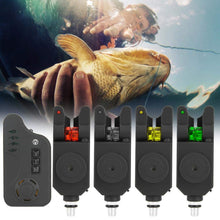 Load image into Gallery viewer, Tihebeyan Carp Fishing Bite Alarm Indicator Set, 4 Emitter + 1 Receiver Digital Wireless Fishing Bite Alert Indicator Set
