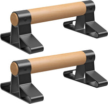 Load image into Gallery viewer, SELEWARE Wood Push up Bars Parallettes Bars Anti-Slip Handstand Bars for Calisthenics, Fitness, Floor Workouts Solid Wood with Sturdy Metal Bracket, Support 600 lbs 10 * 6.5 * 4 inch
