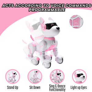 Top Race Pink Robot Dog - Remote Control Toy with Touch Function - Interactive Smart Pet with Voice Commands, Dancing